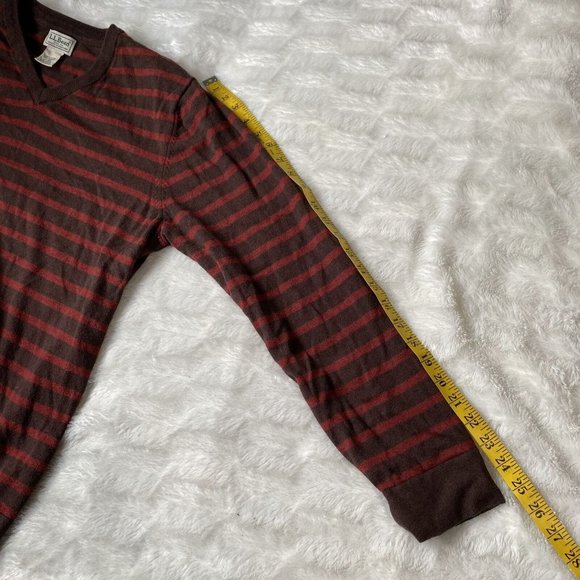 L.L.Bean Men's Red/Brown Striped Cotton Blend Long-Sleeve V-Neck Sweater Size L - Picture 4 of 7